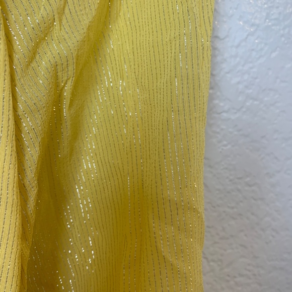 Parker Mylah Shirred Top Large NEW Dandelion Lemon Yellow Silver Metallic - Picture 9 of 13